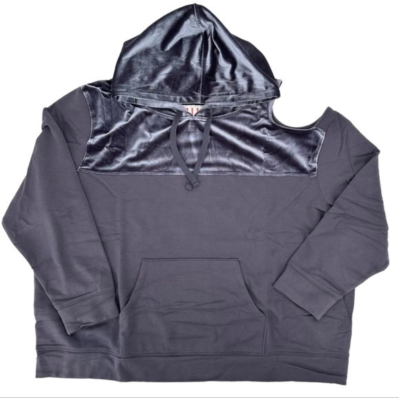 All Worthy Hunter McGrady Velvet Hoodie Pewter Cold Shoulder Pullover, 5X - Picture 4 of 7